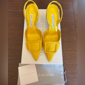 Manolo Blahnik Maysli Suede Buckle Slingback Pump